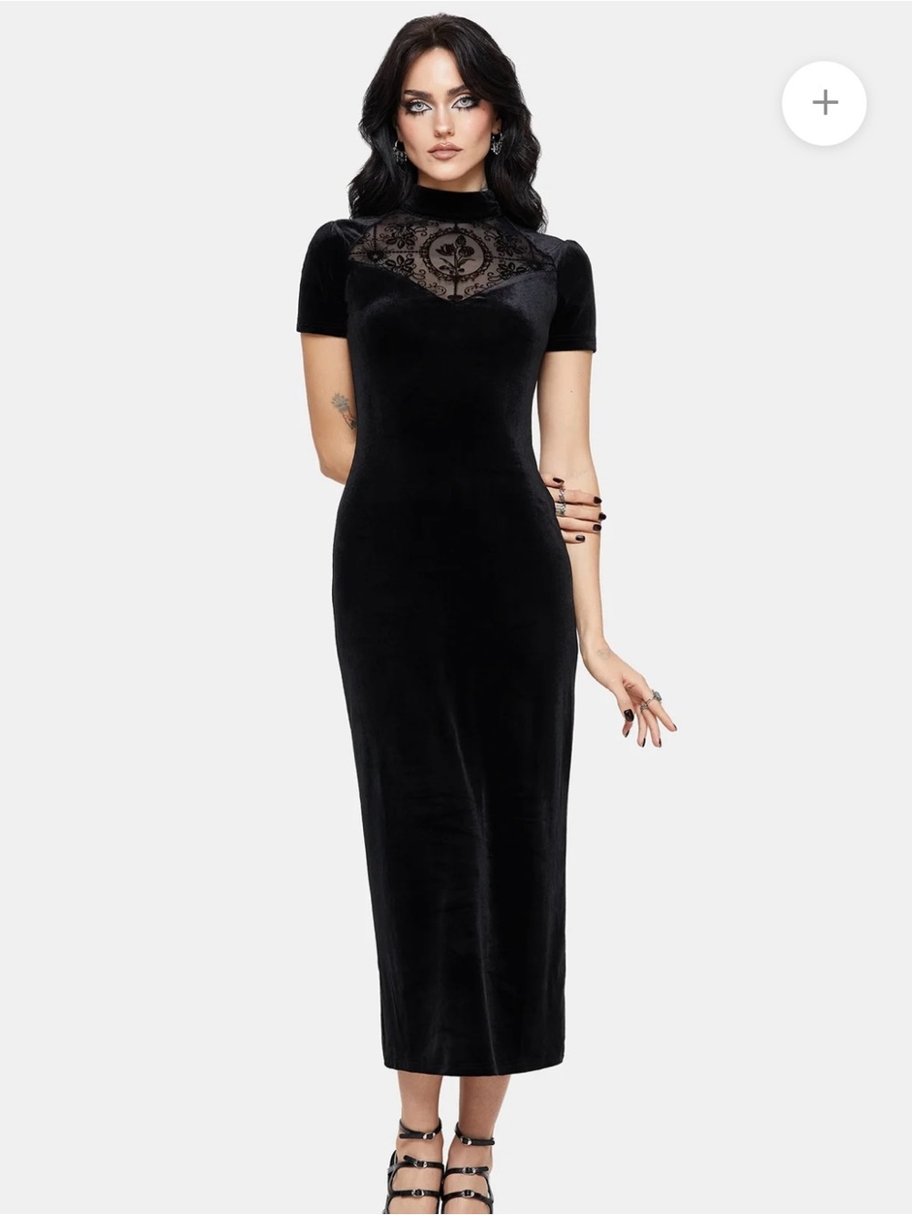 NWT Disturbia Black Cameo High Neck Flocked Mesh Insert Velour Midi Dress Sz 12